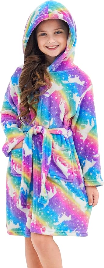 Doctor Unicorn Soft Hooded Rainbow Bathrobe Sleepwear for Girls