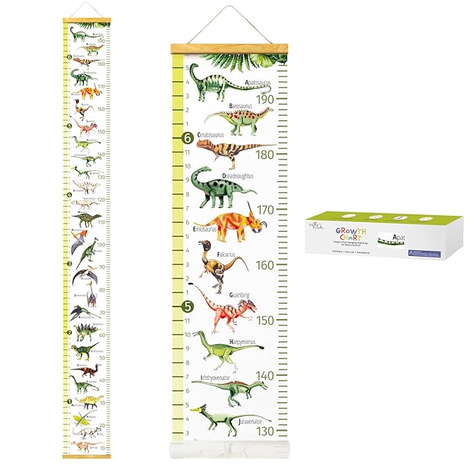 HomeEvolution Kids Growth Chart Height Measuring Chart, Dinosaur Canvas Wall Hanging Rulers for Baby Children Girls Bedroom Decor