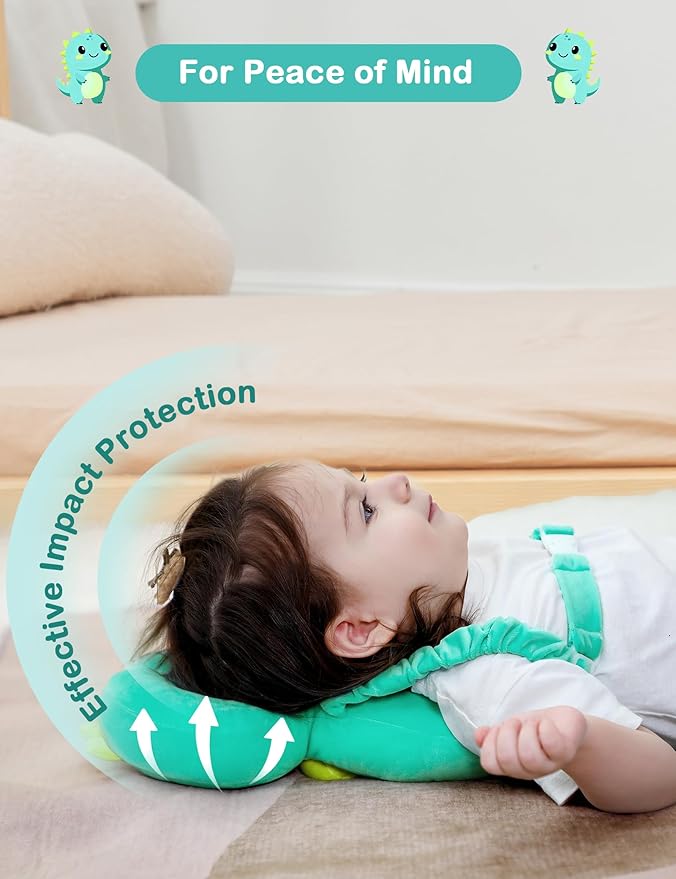 JunNeng Baby Head Protector Backpack,Toddler Walker Fall Head Protection,Green Dinosaur B