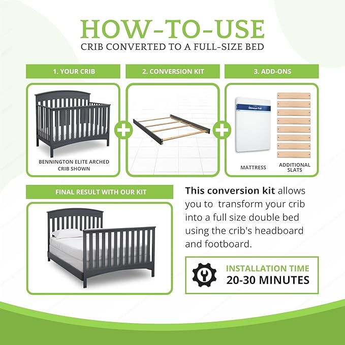 Full-Size Conversion Kit Bed Rails Compatible with Delta Children Convertible Cribs - Solid Wood Rail #0050 - Toddler and Adult Bed Rail for Full-Size Beds - Baby Furniture (Charcoal Grey - 029)