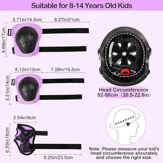 Kids Helmet, Bike Helmets for Kids 8-14 with Knee Pads and Elbow Pads Wrist Guards, Adjustable Youth Girls Bike Helmet with DIY Cat Ears Skateboard Helmet for Scooter Skating Cycling