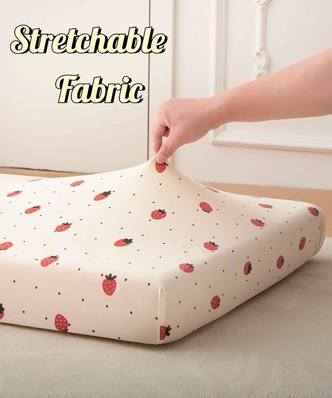 SDY Jersey Strawberry Crib Sheets for Baby Girls,52”x28”x8, 2 Pack,Pink Cute Kawaii Standard Oval/Retangle Fitted Crib Sheets for Toddler,Super Soft Breathable