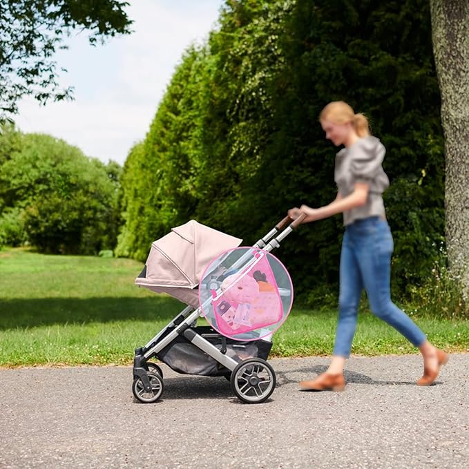 Alovexiong 2 Pack Universal Stroller Organizer Bag, Side Sling Cargo Stroller Net, Non-Slip and Adjustable Straps Storage Mesh Bag for Baby Accessories, Mesh Cargo Net for Stroller Storage - Pink