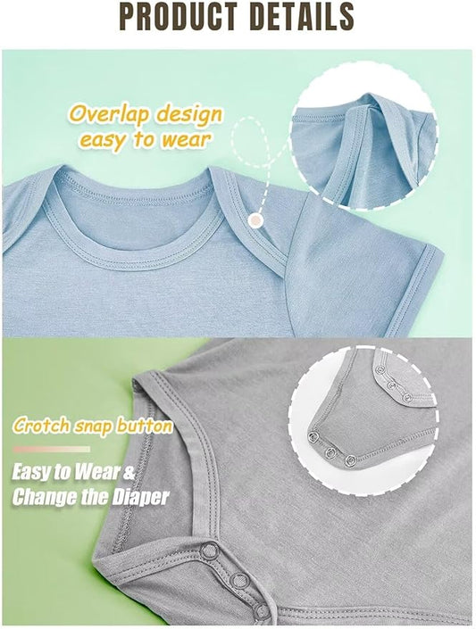 Bamboo Rayon Baby Bodysuit,Short Sleeve Bodysuits Solid Color Outfits for Infant Boys Girls Soft Clothes