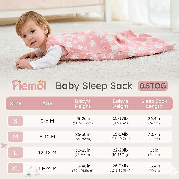 Baby Sleep Sack 0-6 months, 100% Cotton Sleeping Sack for Newborn and Infant, 3 Pack Baby Wearable Blanket, 0.5 Tog Lightweight Double Zipper Sleep Bag Small Pink Butterfly Flower