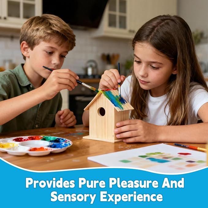 Ladwon Crafts for Kids Ages 4-8 - 4 Pack DIY Bird House Wind Chime Kit - Build and Paint Birdhouses Wooden Arts Kits Easter Basket Stuffers Gifts for Girls Kids Boys Toddlers Ages 3-5 4-6 6-8 8-12