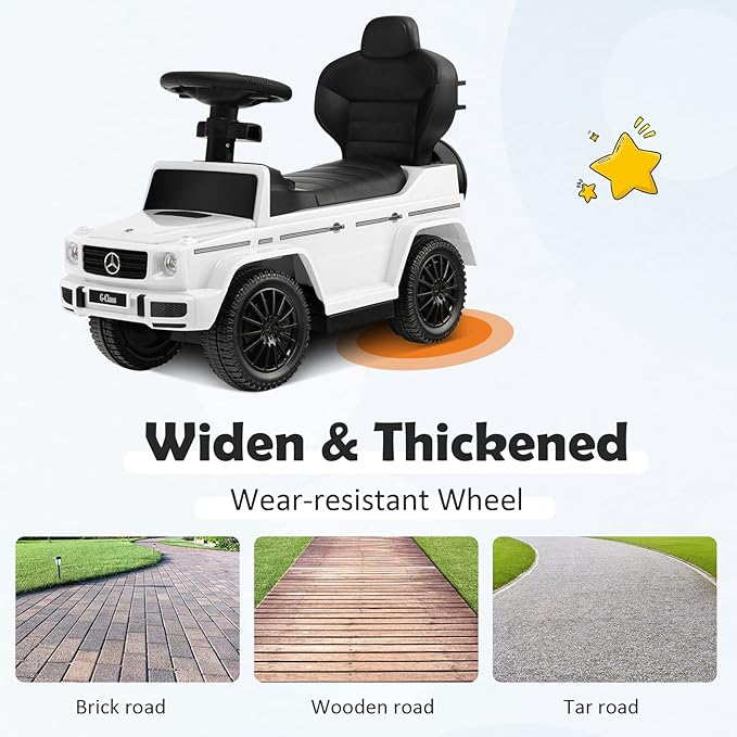 Costzon Push Car for Toddlers, 3 in 1 Mercedes Benz Stroller Sliding Walking Car w/Canopy, Handle, Armrest Guardrail, Underneath Storage, Horn Sound, Foot-to-Floor Ride On Toy for Boys Girls (White)