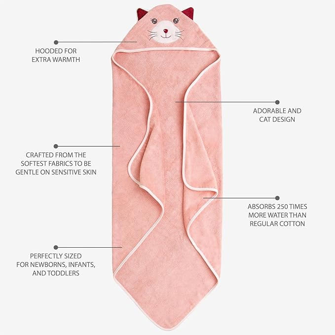 MINIBOO Hooded Baby Towels for Newborn & Toddler - Super Soft Baby Bath Towels with Hood, Highly Absorbent Viscose Made from Bamboo Hooded Towel for Girls, Newborn Essentials.