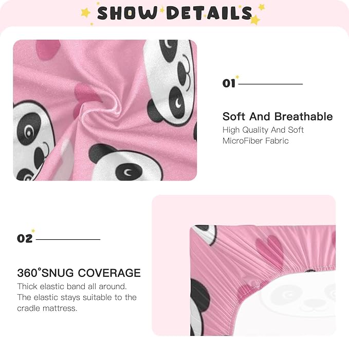 Pink Cute Panda Love Crib Sheets Standard Crib Toddler Mattresses Cover Fitted Baby Bed Sheet Breathable Crib Mattress Sheet for Girls Boys 39''x27''x9''