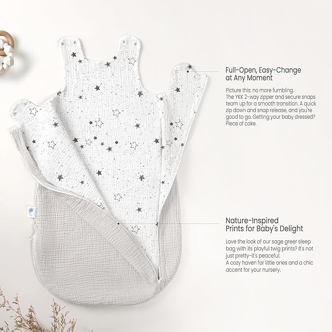 lulumoon Sleep Sack Muslin for Baby: Cotton Wearable Blanket for 9-15 Months - Soft Lightweight Ideal for Nursery Lounge Nighttime Naptime 6-12 Months