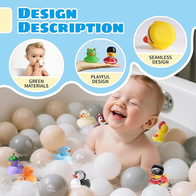 24 Rubber Ducks, Toddler Bath Toys, No-Hole Bathtub Toys for Baby Pool Toys for 18+ Months Girls Boys