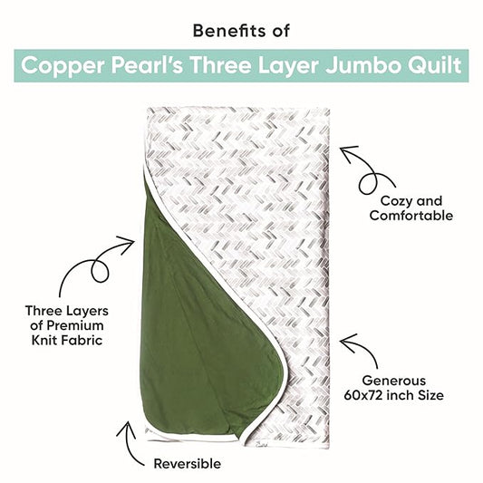 Copper Pearl Jumbo 3-Layer Baby Blanket: Soft Quilts for Boys & Girls | Breathable, Cozy Toddler Blanket | Newborn Quilt | 46x46 Premium Polyester/Rayon | Slugger