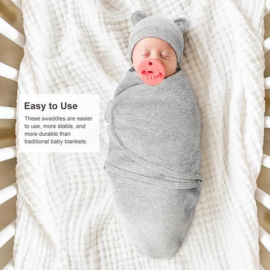 DRESHOW BQUBO 3 Pack Baby Swaddle Sleep Sacks Baby Swaddling Blanket Wrap Newborn Swaddle Sack with Bear Ears Hat for Boys Girls 6-12 Lbs Newborns & 0-3 Months Girls Boys