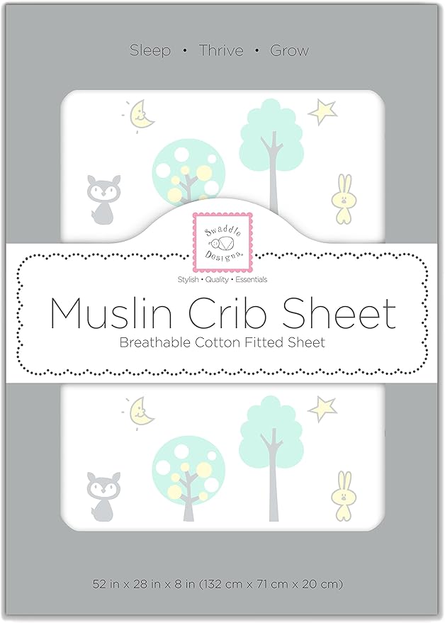 SwaddleDesigns Softest Cotton Muslin Fitted Crib Sheet/Toddler Sheet for Baby Boy & Girl, Green Woodland