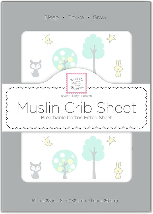 SwaddleDesigns Softest Cotton Muslin Fitted Crib Sheet/Toddler Sheet for Baby Boy & Girl, Green Woodland