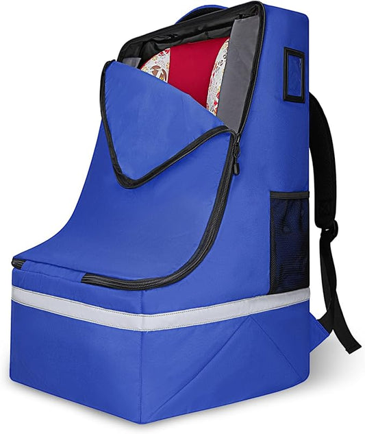 LARIPOP Car Seat Travel Bag for Airplane, Infant Seat Carrier with Shoulder Strap, Padded Backpack with Reflective Stripes, Blue