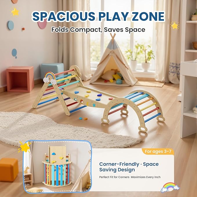 Pikler Triangle Set, 10in1 Toddler Climbing Toys Indoor, Montessori Kids' Indoor Climbers & Play Structures with Arch&Ramp&Ladder, Indoor Baby Climber for Montessori Toys