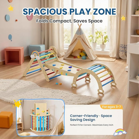 Pikler Triangle Set, 10in1 Toddler Climbing Toys Indoor, Montessori Kids' Indoor Climbers & Play Structures with Arch&Ramp&Ladder, Indoor Baby Climber for Montessori Toys