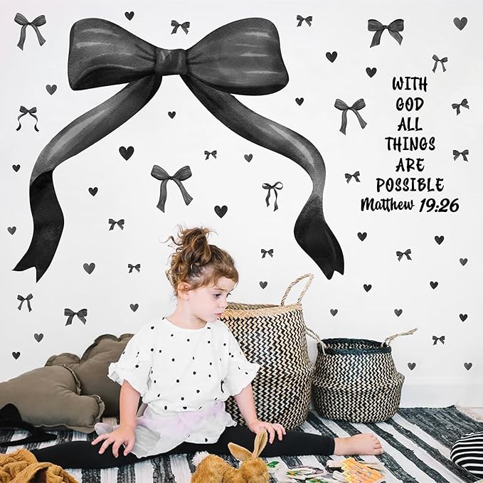 Large Black Bow Wall Stickers Watercolor Bowtie Wall Art Decor for Teen Girls Room Bows Bridal Shower Party Decals for Backdrop Peel and Stick Coquette Inspirational Decal Art Vinyl Mural for Bedroom