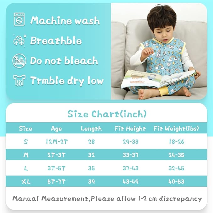 WONDAY Toddler Sleep Sack with Legs,Toddler Sleep Sacks,0.5T Sleeveless Baby Sleep Bag Wearable Blanket,with Feet (Rocket,5T-7T)