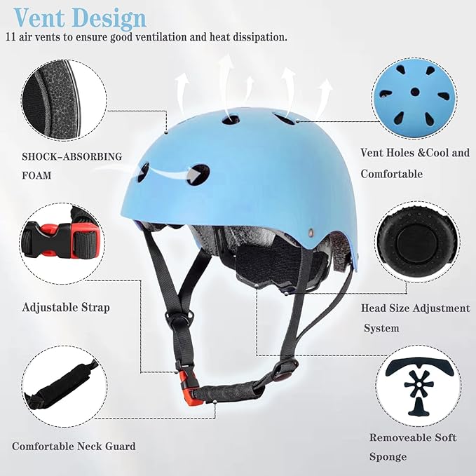 Kids Helmet,Toddler Skateboard Helmets for Ages 2-3-5-8-14 Years Boys Girls with Knee and Elbow Pads Wrist Guards fit Roller Skates,Skateboarding,Skating Scooter Adjustable Kids Helmet