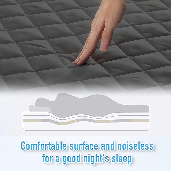 HYLEORY Queen Size Waterproof Mattress Pad Protector, Breathable Quilted Mattress Cover Noiseless Waterproof Fitted Sheet Mattress Topper Upto 21" Deep Pocket, Dark Grey