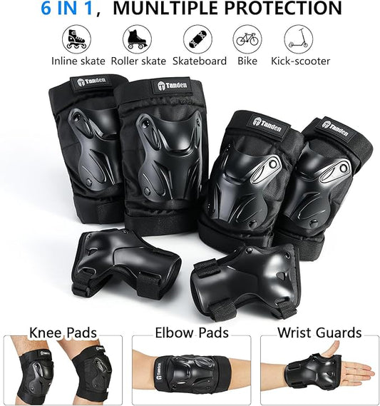 Skating Protective Gear Knee and Elbow Pads Wrist Guards for Roller Skating Skateboarding, Skate Pads Adult Knee Pads