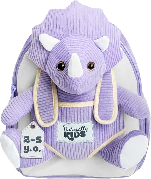Naturally KIDS Purple Dinosaur Toys for Girls, Triceratops Toy, Dinosaur Gifts for 2 3 Year Old Girls, Toddler Backpack