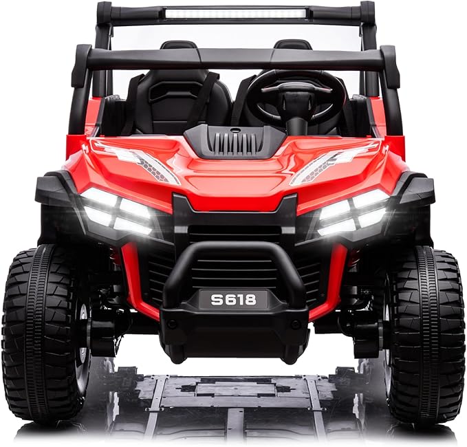 MOLACHI 24V 2 Seater Kids Ride on UTV Car,4WD Battery Powered Electric Vehicle for Kid,Ride On Truck with Remote Control,Safety Belts,3 Speeds,Bluetooth (Red)