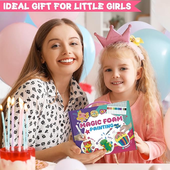 Cocostar Magic Foam Texture Painting Kit - 84pcs Arts and Crafts for Girls 4-6-8-10, Puffy Magic Paint Set, Kids Paint by Number, 3D Art Craft for Kids - Ideal Gifts for Girls 4 5 6 7 8 9 10