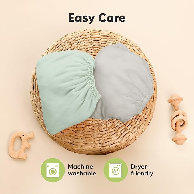 Pack and Play Sheets Fitted - 2-Pack Mini Crib Sheets for Pack N Play Mattress 38x26, Soft & Cozy, Neutral Toddler Playard Bedding, Snug Fitted Mini Baby Crib Mattress Cover Boy, Girl (Sage)