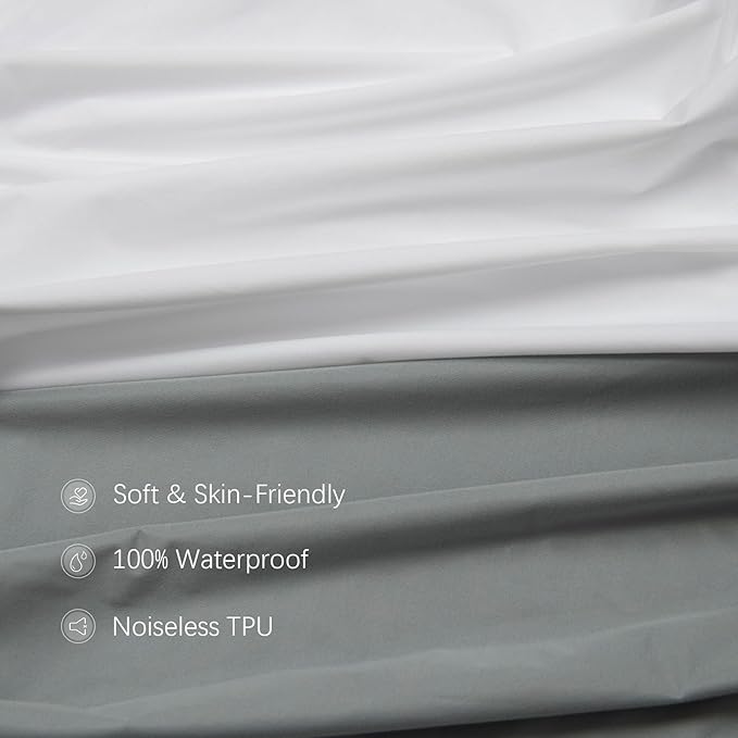 Crib Sheets Waterproof 2 Pack, Crib Mattress Protector, Toddler Fitted Crib Sheet Neutral, Ultra Soft & Breathable Toddler Bed Sheets for Boys and Girls, Grey & White