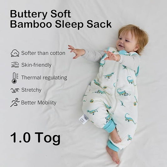 BubblePanda Rayon Made from Bamboo Toddler Sleep Sack with Feet 6-12 Months 1.0 Tog Ultra Soft Toddler Sleeping Sack Baby Sleep Bag Walker Quilted Wearable Blanket with Legs 2-Way Zipper Lightweight