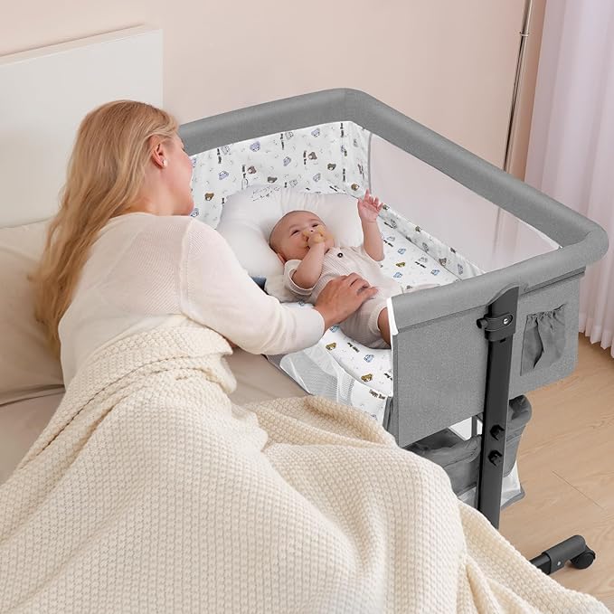 Baby Bassinet, Baby Basinet Bedside Sleeper, Easy to Fold Portable Crib Side Bassinet 2025new Style Girl/boy bassinets(Light Grey)