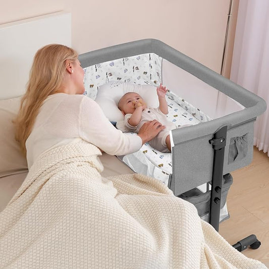 Baby Bassinet, Baby Basinet Bedside Sleeper, Easy to Fold Portable Crib Side Bassinet 2025new Style Girl/boy bassinets(Light Grey)