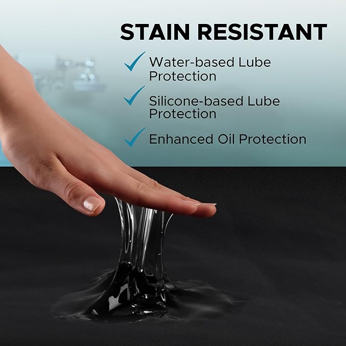Black Waterproof Flat Play Sheet (79”x79”), Anti-Slip Mattress Topper with Strengthened Grip, Protector Cover, Safe with Oil, Water, & Silicone-Based Massage Products, Hypoallergenic, Machine Washable
