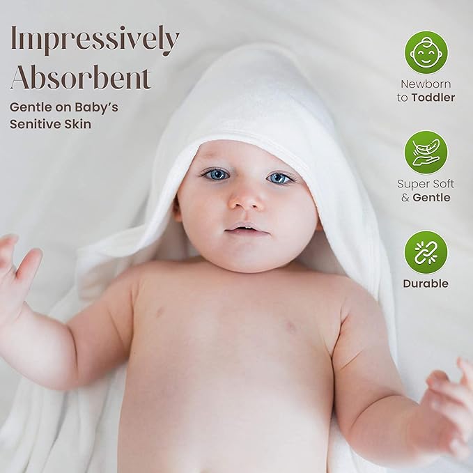 Bamboo Hooded Baby Towel with Face Cloth – 3 Hooded Towels (29x29 inches) & 3 Washcloths (9x9 inches) – Ultra Soft, Absorbent & Cozy Bath Set for Newborns and Infants