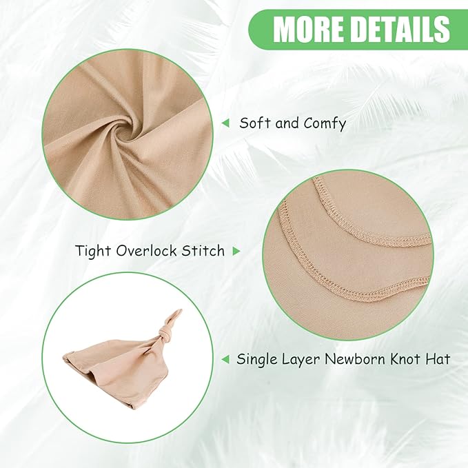 iEvolve Cotton Knitted Baby Swaddle Blanket with Hat Headband Set Newborn Swaddle Wrap Receiving Blankets for Baby Girl Boy 35" x 35"(Beige)