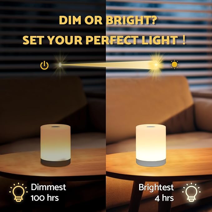 DAZZY DOT Touch Night Light for Baby Nursery, Small Cordless Lamp, Dimmable Portable Rechargeable Battery Operated Night Light, Wireless Bedside Mini Lamp for Bedroom, Bathroom