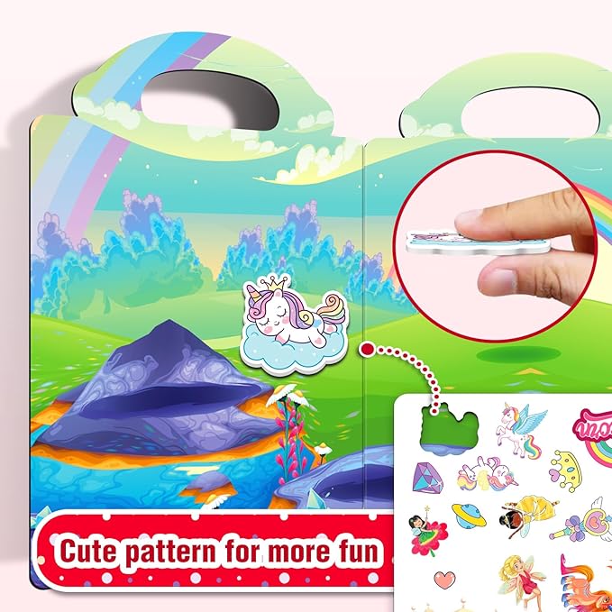 3 Sets Reusable Sticker Books for Toddlers 1-3, Removable Jelly Sticker Books for Kids 2-4 Years, Toddler Travel Toys Activity Book Trip Essentials for Kids- Princess, Unicorn and Ocean