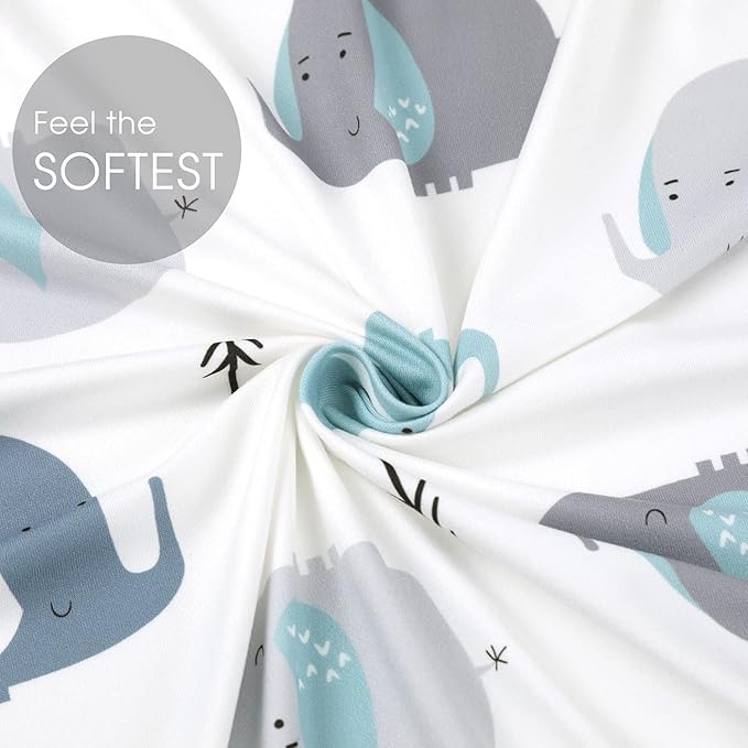 Stretchy Ultra Soft Jersey Knit Fitted Crib Sheets Set 2 Pack，Fits All Standard Crib Mattress Pads, Cute Eelephant for Girls and Boys