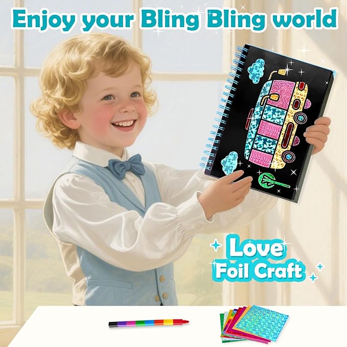 FUNNYB&G Foil Art Craft for Kids - Christmas Crafts Gift Party Favors Stocking Stuffers for Kids Fun Art Supplies Creative Birthday Gift Travel Toys for Girls Boys 4 5 6 7 8 9 Years Old (Vehicle)