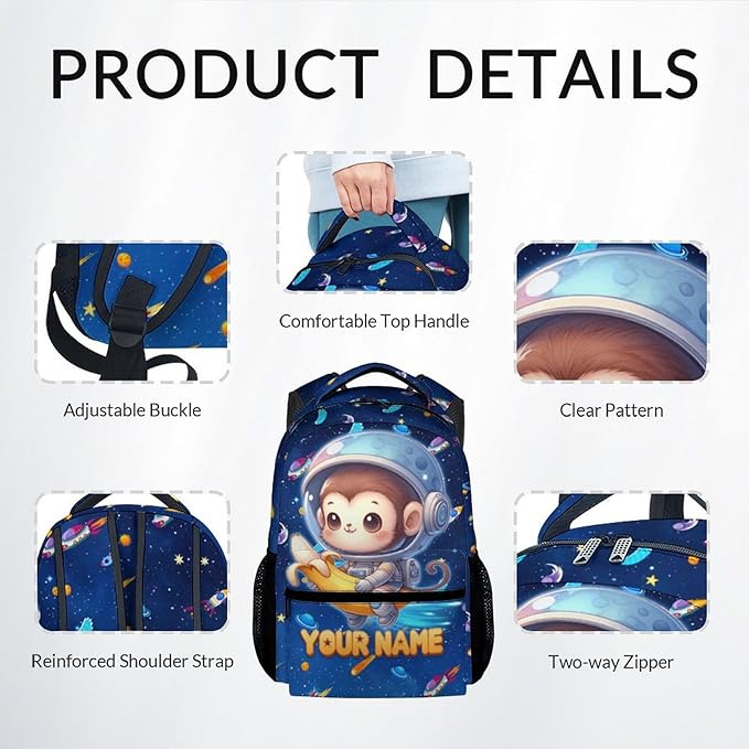 Kids' Backpacks - Personalized Monkey Backpacks with Lunch Bag - Custom Bookbag Set for Girls Boys - Toddler School Bag for Kindergarten/Preschool/Elementary(17 Inch)