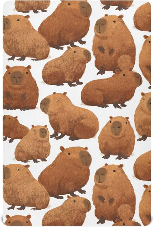 Cute Capybara Crib Sheets Soft Breathable Fitted Baby Crib Sheets Mattress Cover for Girls Boys, 52" x 28" x 9"
