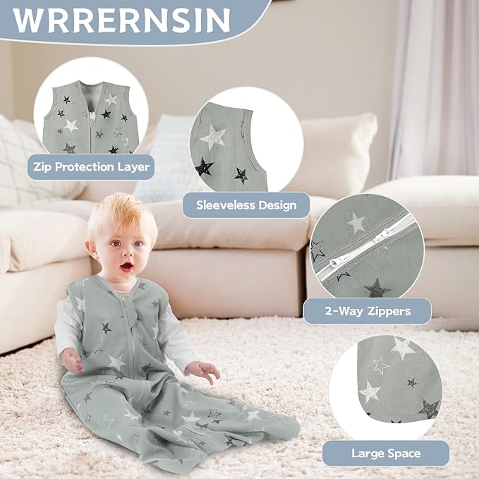 Baby Sleep Sack 12-18 Months Baby Wearable Blanket 100% Cotton TOG 0.5 2-Way Zipper Newborn Sleeping Bag, 3 Pack Comfy Lightweight Sleep Sacks for Babies