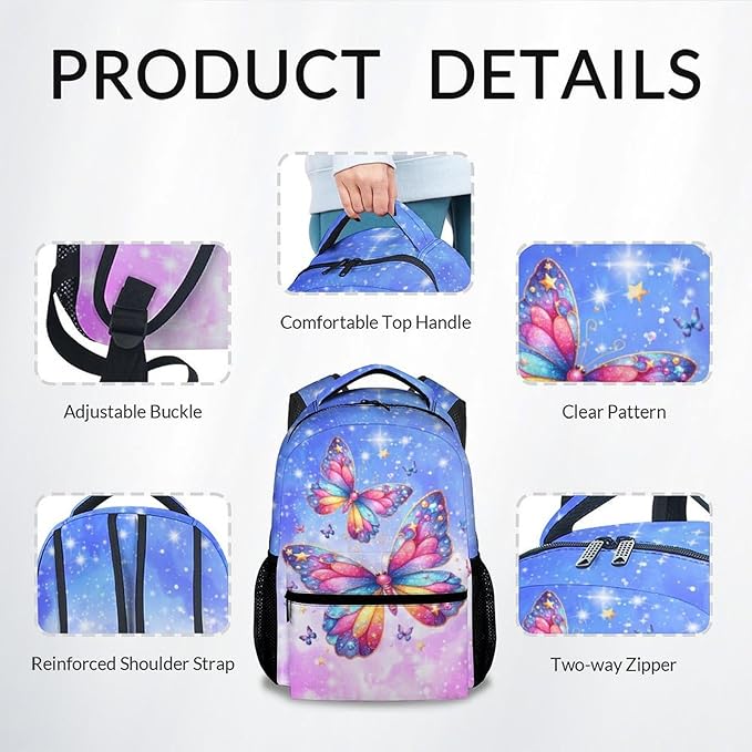 Backpack for Girls - Butterfly Backpacks for Kids Toddlers - Bookbag Gifts for Daughter - Lightweight School Bag for Kindergarten/Preschool/Elementary(17 Inch)