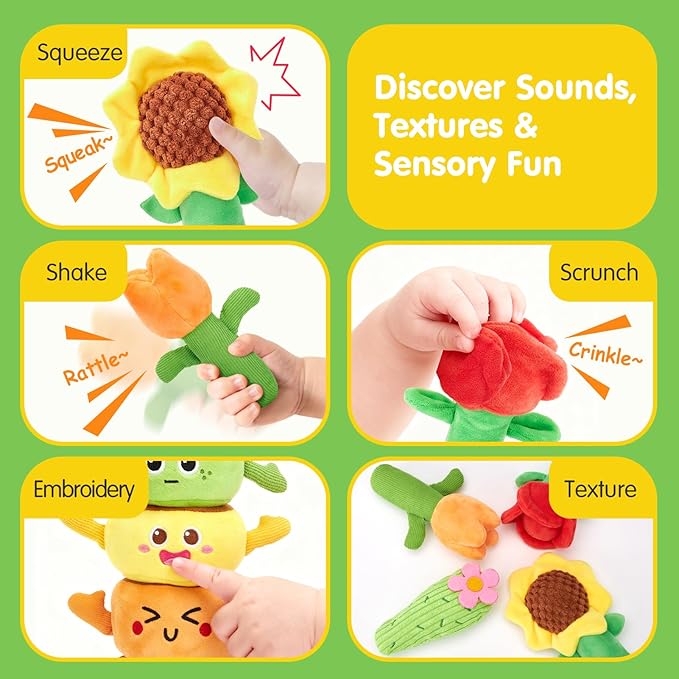 hahaland Montessori Toys for 1 Year Old Boy Girl - 10 in 1 Plush Garden Stacking Toys for Toddlers 1-3 with Color Matching & Planting Play - Fine Motor, Sensory & Emotional Development Toy