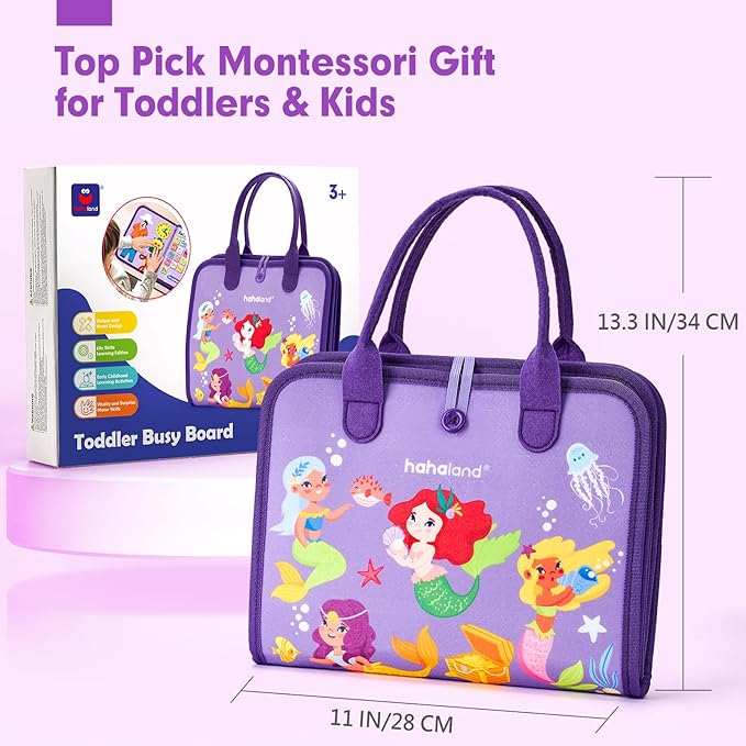hahaland Busy Board Montessori Toys - 3 Year Old Girl Gifts Bithday Gift Ideas - 8 in 1 Preschool Learning Activities - Educational Toys Easter Basket Stuffers for Toddler Age 3 Travel Busy Book