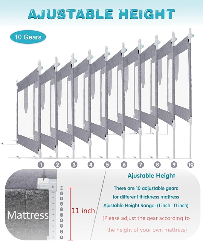 MBQMBSS 73" Bed Rails for Toddlers, Universal Bed Rails for Toddlers, Adjustable Baby BedRail Guard for Queen King Twin Full Size Mattress, Extra Tall Bed Sides Rails with Double Safety Lock(1 Side)