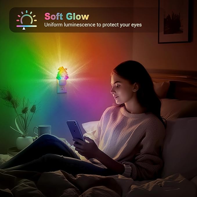 JandCase 2 Pack Plug in Night Light, 10 Color Changing Castle Night Light with Dusk to Dawn Sensor, Acrylic RGB Nightlight for Kids Girls Bedroom, Gifts for Girls